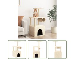 vidaXL Sisalkrabpaal - Kattenmeubel - Kattenmeubel met sisal krabpalen 109,5 cm crèmekleurig - Kattenklimrek - Kattenhuisje - Pluche Kattenbank