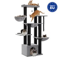 Krabpaal: VILIMA - Grote katten krabpaal - Katten krabpaal hout - Voor grote katten - 11 krab palen - Duurzaam materiaal - 170 cm hoog - grijs