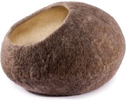 Vilten kattenmand - bruin - knuffelhol voor katten - handgemaakt - natuurlijke schapenwol