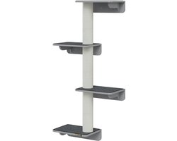 Wandklimwand Voor Katten – Krabpaal Wandmeubel Klimrek Kattenhoek – Lichtgrijs Beige – Houten Muurmontage – Compact Formaat 66x28x137 CM – Stevig Duurzaam Materiaal