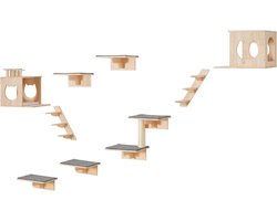 Wandrek voor katten met planken, bedden, en zitstokken - Set van 9 voor klimmen en spelen