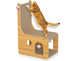 WellCardboard Cat Cave - Indoor Cat Bed - L Shape Scratching Cardboard - Wavy 2-Layer Cat Scratching Board - Speel Catcher Balls - 65 x 40 x 23 cm