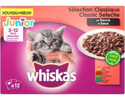 Whiskas multipack pouch junior classic selectie vlees in saus - 12x100 gr - 4 stuks
