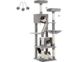 Whoopr® XXL Cat TowerCat - Kattenboom - Kattenhuis - Krabpaal - Hoge Kattentoren met Meerdere Niveaus - Pluche Kattenflat met Krabpalen, Krabplanken, Zitstokken en Grotten - 65x82x180 cm - Grijs