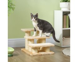 Wishdor - Huisdiertrap - Met Sisalpalen En Bekleding Van Imitatiebont - Voor Oudere Honden En Katten - Spaanplaat - Beige - 45 X 35 X 34 Cm