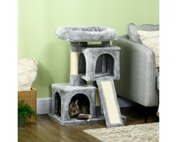 Wishdor - Kattenboom - Met Sisalpaal En Krabplank - Met Rustplek - Spaanplaat En Pluche - Lichtgrijs - 59 X 39 X 83 Cm