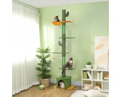 Wishdor - Kattenkrabpaal - In Hoogte Verstelbaar En Ruimtebesparend - Voor Binnen - Polyester - Groen - 55 X 34 X 230-275 Cm