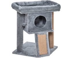 Krabpaal: Wishdor - Kattenkrabpaal - MDF en pluche - met huisje en ligplateau - 40L x 40B x 57H cm Light Gray