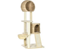 Krabpaal: Wishdor - Kattenkrabpaal - meerdere niveaus - met huisje - 60L x 60B x 150H cm beige
