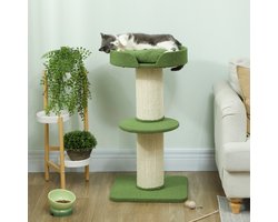 Wishdor - Kattenkrabpaal - Met Sisaltouw En Ligplatform - Voor Binnen - Polyester - Groen - 45 x 45 x 91 cm