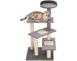 Krabpaal: Wishdor - Kattenkrabpaal - pluche - meerdere niveaus - 48,5 x 48,5 x 100 cm Beige