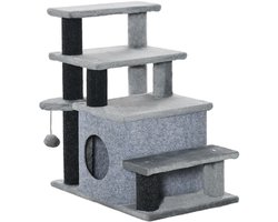 Krabpaal: Wishdor - Kattenkrabpaal - pluche - met huisje - 60L x 40B x 66H cm Gray