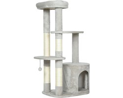 Krabpaal: Wishdor - Kattenkrabpaal - pluche - met huisje - 60L x 45B x 114H cm Light Gray