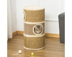 Wishdor - Kattenkrabton - 3 Niveaus En Krabmat - Voor Rusten En Krabben - Spaanplaat En Pluche - Bruin - 37,5 X 37,5 X 70 Cm