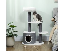 Wishdor - Krabpaal - Met Kattenhol En Ligbed - Modern - Voor Binnen - Polyester - Grijs - 60,5 x 40,5 x 98 cm