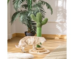 Wishdor - Krabpaal - Sisaltouw En Zacht Pluche - Cactusvormig Ontwerp - Hout - Groen - 32 x 32 x 60 cm