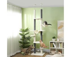 Wishdor - Krabpaal Tot Het Plafond - Verstelbare Hoogte En Meerdere Ligplekken - Voor Binnen - Polyester - Wit - 60 X 44 X 225-255 Cm