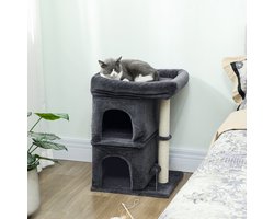 Wishdor - Krabpaal Voor Katten - 2 Schuilplaatsen En Ligplatform - Compact Verticaal Ontwerp - Voor Woonkamer Of Slaapkamer - Polyester - Donkergrijs - 45 x 40 x 66 cm