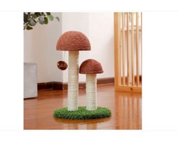 WNHB® Kattenkrabpaal Paddenstoel Design - Compacte Kattenboom 30x30x48 cm - Lichtgewicht Krabmeubel met Slijtvast Sisal Touw - Bruin