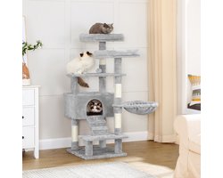 XL Krabpaal 142 cm - Krabpaal - kattenboom Met huis - lichtgrijs