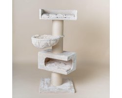 XXL kat krabpaal 140 cm - Stabiel krabstation met rusthok en hangmat - Dikke sisal palen voor grote katten - Beige