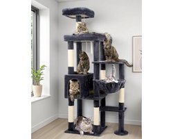 XXL kattenboom 167 cm - Grote krabpaal met platform, huisje en mand voor grote katten tot 20+ lbs - Donkergrijs
