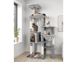 XXL kattenboom 167 cm hoog - Grote krabpaal met platform, huisje en mand voor grote katten tot 20+ lbs - Lichtgrijs