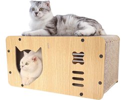 XXL Kattenmand met Krabplank en Lounge voor Binnen - Duurzaam Kattenspeelgoed van Karton 55 x 29 x 28 cm