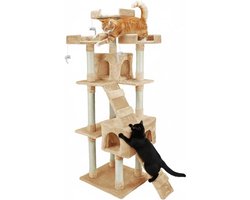 XXL Krabpaal 170 cm met Hol, Speelboom en Platformen - Beige