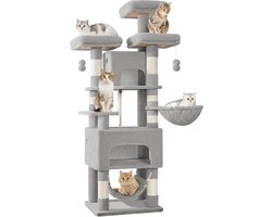 XXL Krabpaal Hoog 176cm met 3 Platforms, 2 Grotjes en Hangmat - Stevig voor Meerdere Katten
