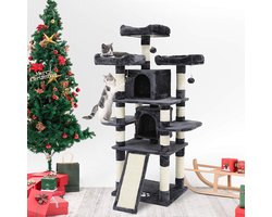 XXL Luxe Katten Krappaal Uitzicht Plateau & Kattenhuisjes - 172 CM Hoog - Grijs/Zwart
