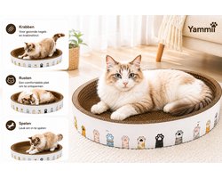 Krabplank: Yammii | Krabkarton voor Katten – Krabmand – Kartonnen Krabmat – Kattenbed – Krabplank – Krabspeelgoed – Krab Karton Kat – Ovaal – 60 x 40 x 10 cm