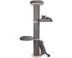 YYchan krabpaal voor grote katten - krabpaal Muurbevestiging - krabpaal hout - H 185cm - Paal Ø 20 cm - Grijs