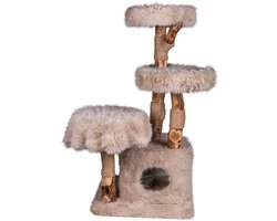 Krabpaal: Zoodis krabpaal Stina 118 met Kattenhuis en Perenhout | Design Krabboom voor Katten | Sisal Krabpalen | Zachte Ligplaatsen | Beige