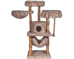 Krabpaal: Zoodis krabpaal Tove 153 met Hangmat en Kattenhuis | Grote Design Krabboom voor Katten | Perenhout | Sisal Krabpalen | Beige