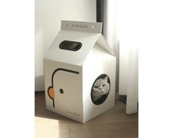 ZOOMATE 2-in-1 Krabvlak en Kattenhuisje - Kartonnen Krabpaal - Verstopplek en Speelhuisje - Duurzaam Karton - Ontwerpersmerk Purroom - 32x32x57cm